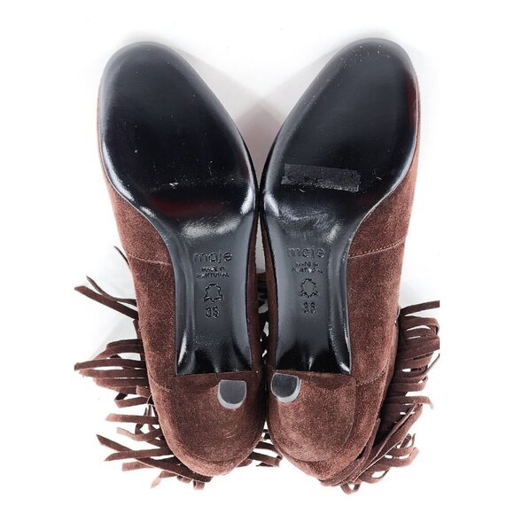 MAJE Fox Suede Ankle Fringe Bootie Brown NEW Floor Model - Picture 10 of 11